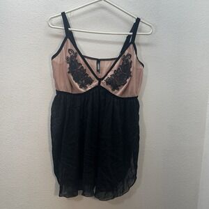 Torrid Black Chemise Slip Lingerie Babydoll Lace Embroidered Plus Size 2/2X